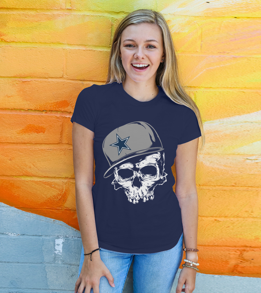 Dallas Cowboys Skull With Star Emblem Cap T-Shirt