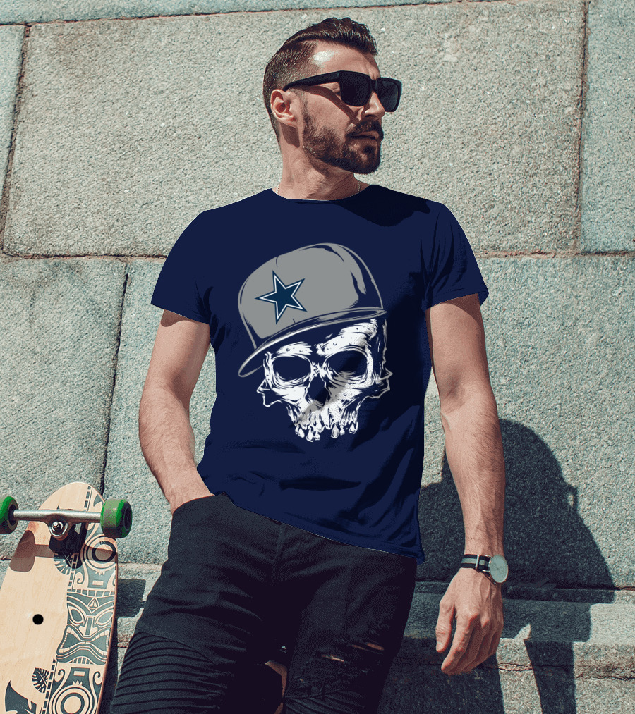 Dallas Cowboys Skull With Star Emblem Cap T-Shirt