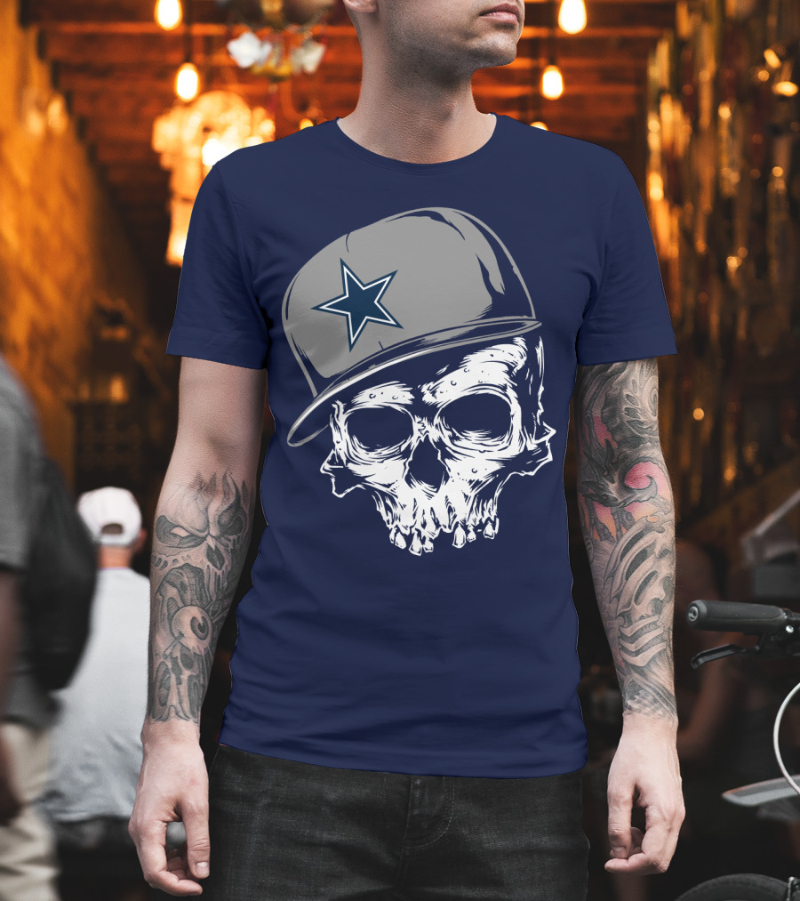 Dallas Cowboys Skull With Star Emblem Cap T-Shirt