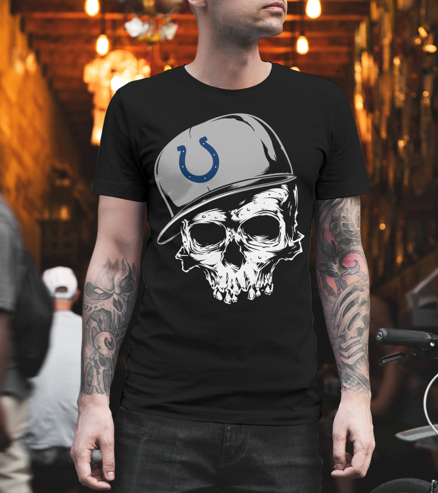 Indianapolis Colts Skull With Cap And Horseshoe T-Shirt