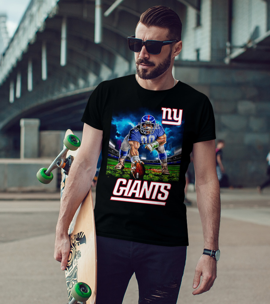 Ny Giants Football 3 Point Stance Nfl Stadium Scene T-Shirt