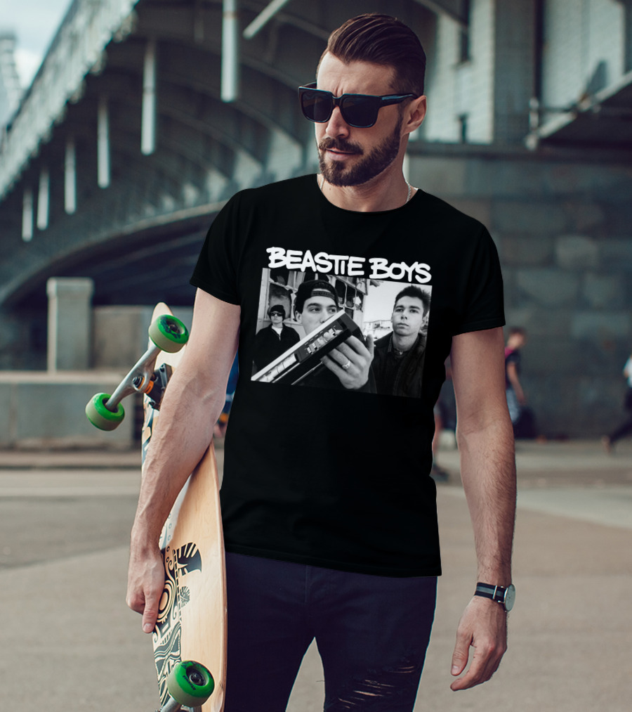 Beastie Boys Holding Boom Box Black And White Photo T-Shirt