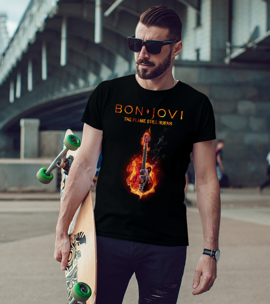 BON JOVI THE FLAME STILL BURNS Guitar On Fire T-Shirt