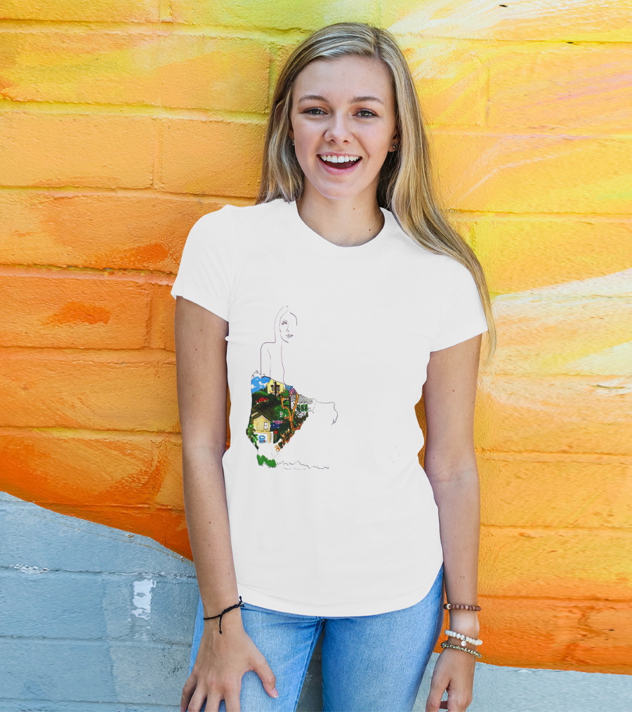 Jnmc 03 Ladies Of The Canyon Line Art With Colorful Houses And Nature Scene T-Shirt