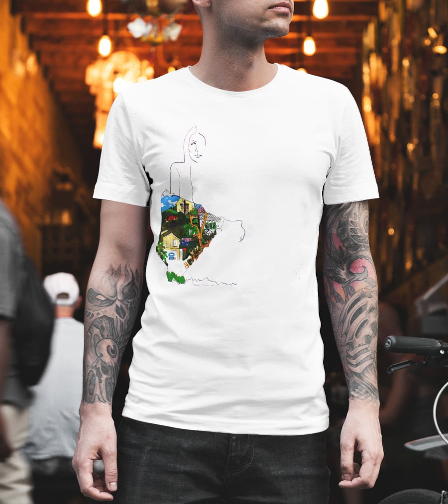 Jnmc 03 Ladies Of The Canyon Line Art With Colorful Houses And Nature Scene T-Shirt