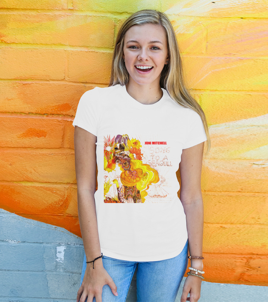 Joni Mitchell Song To A Seagull Colorful Floral Artwork With Yellow Orange Accents T-Shirt