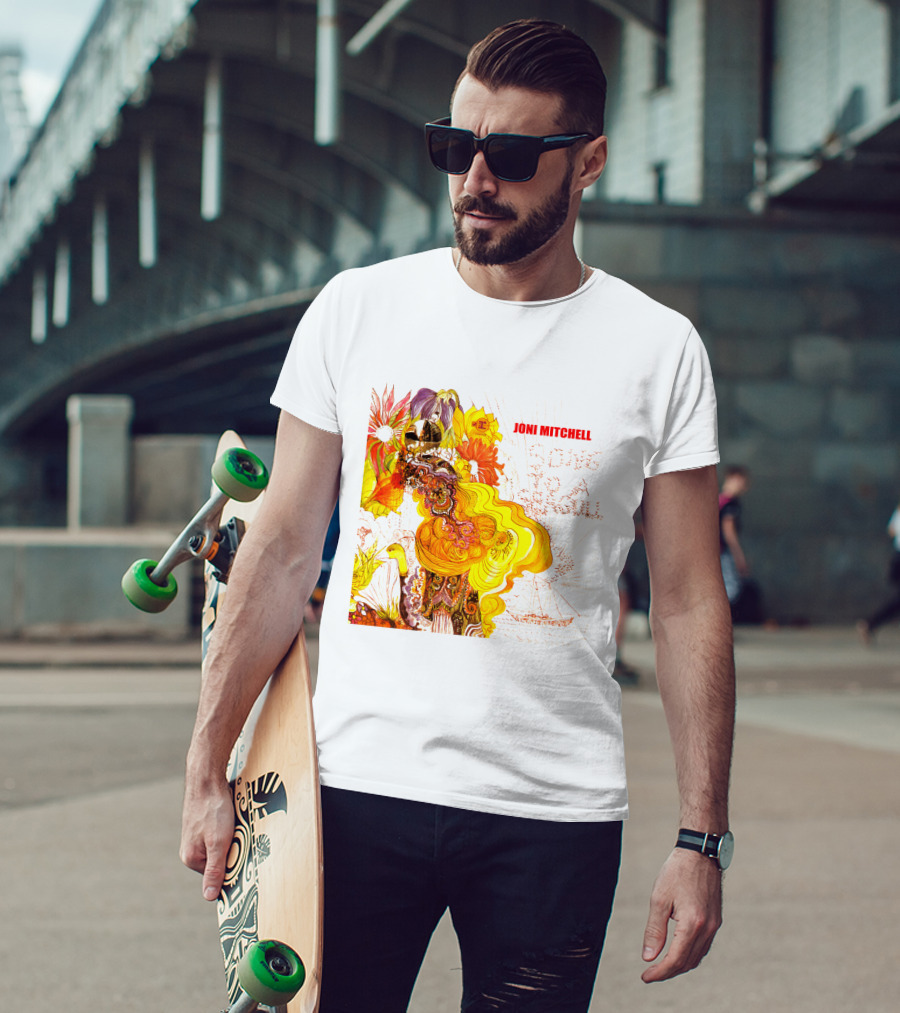 Joni Mitchell Song To A Seagull Colorful Floral Artwork With Yellow Orange Accents T-Shirt