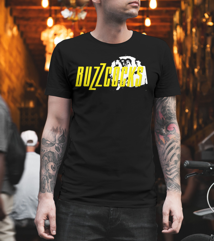 BUZZCOCKS Yellow Logo With Band Photo T-Shirt