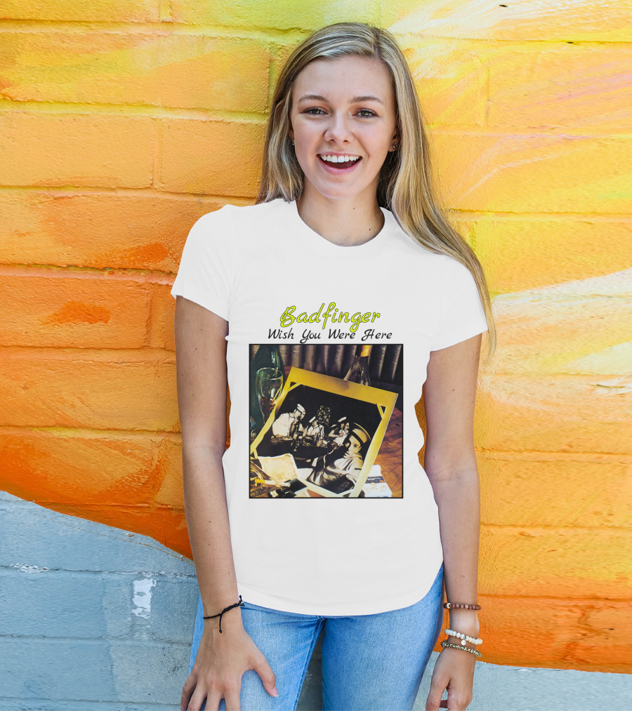 Badfinger Wish You Were Here Album Art Photographic Table Setting With Drinks And Photographs T-Shirt