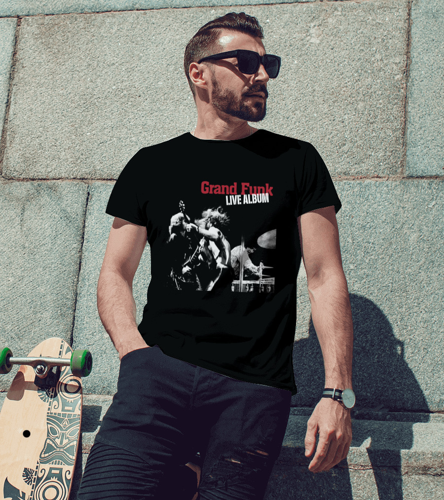 Grand Funk Live Album Black And White Concert Imagery Gfr T-Shirt