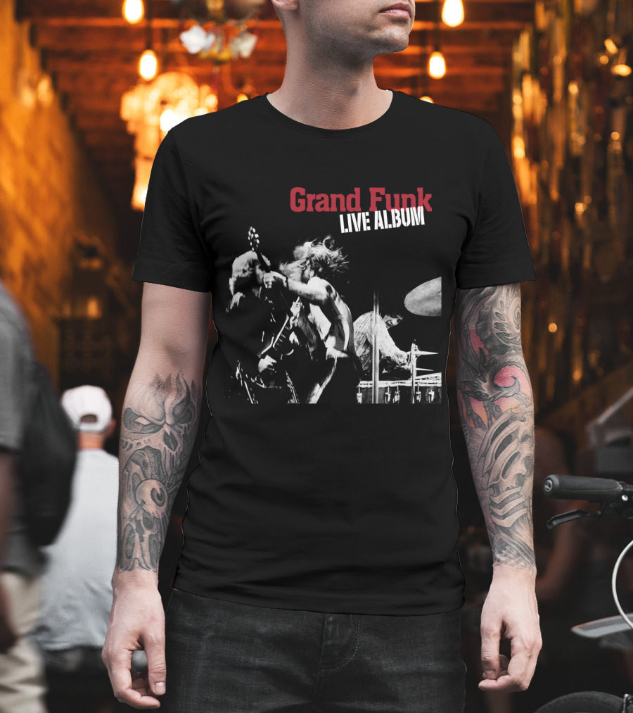 Grand Funk Live Album Black And White Concert Imagery Gfr T-Shirt