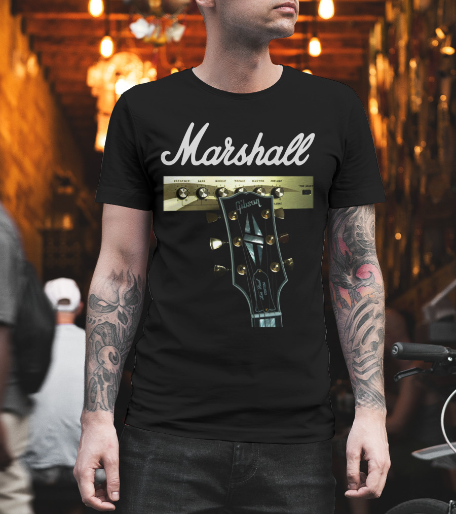 Marshall Amplification Gibson Guitar Headstock Presence Bass Treble Master Peavey T-Shirt