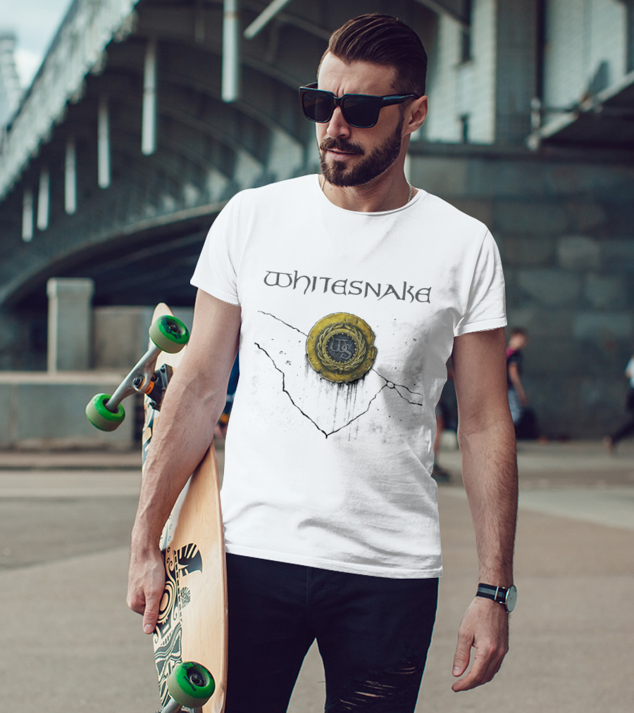 Whitesnake Emblem With Gold Medallion And Metallic T-Shirt