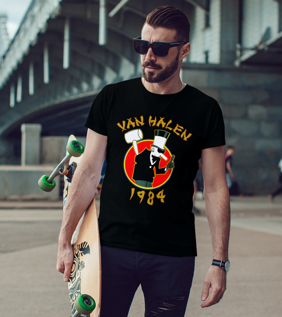 Van Halen 1984 Cartoon Character With Hammer And Top Hat T-Shirt