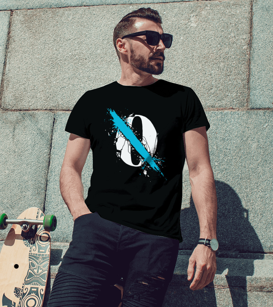Qotsa Cracked Zero With Blue Diagonal Line T-Shirt