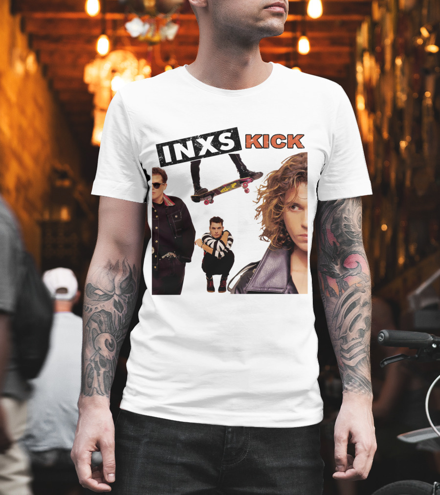 INXS Kick Album Cover Skateboard And Band Members T-Shirt