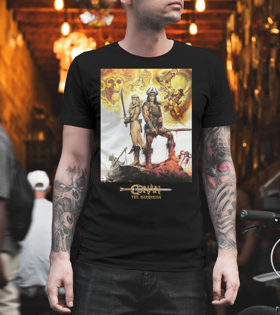 Conan The Barbarian Sword Skulls Warrior Fantasy Art T-Shirt