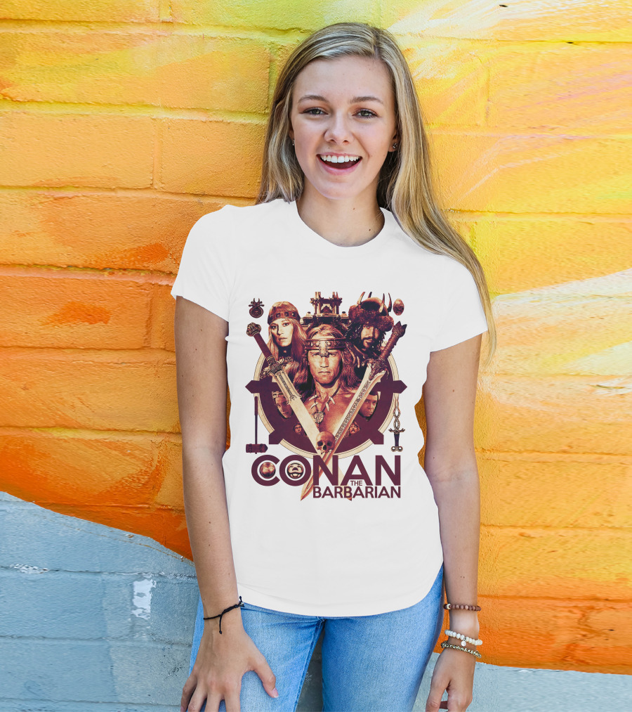 Conan The Barbarian Warrior Circle With Swords And Characters T-Shirt