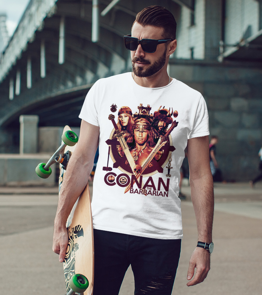 Conan The Barbarian Warrior Circle With Swords And Characters T-Shirt