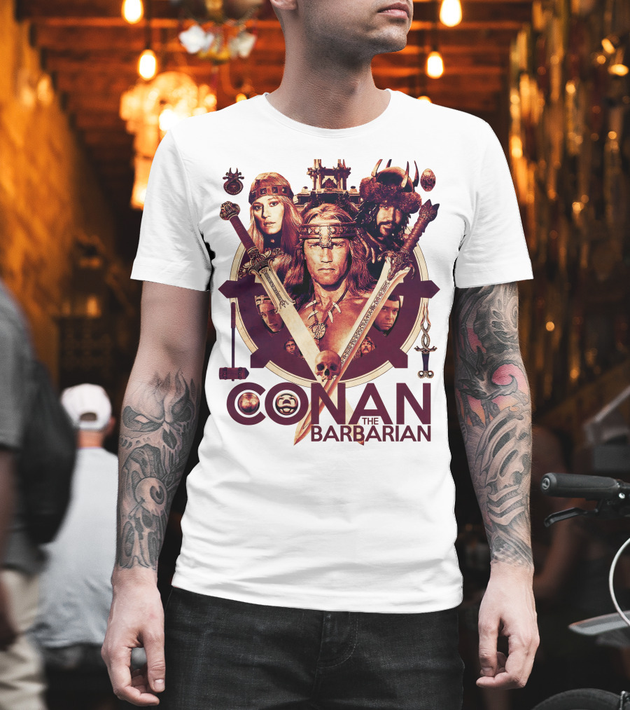 Conan The Barbarian Warrior Circle With Swords And Characters T-Shirt