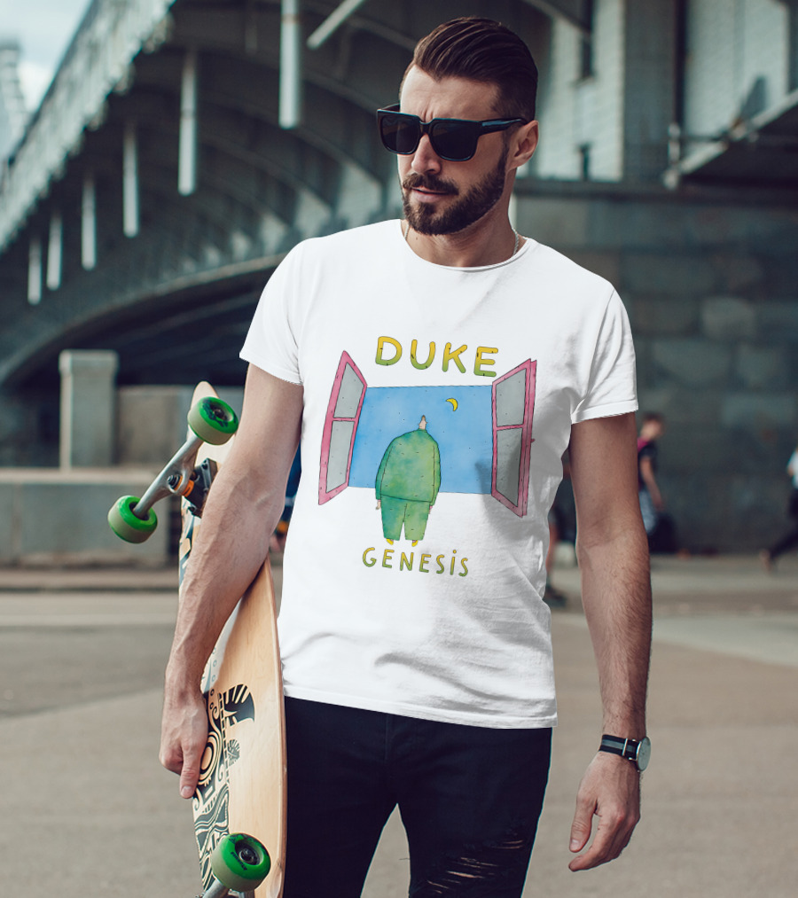 Duke Genesis Album Artwork Blue Figurine With Open Window And Crescent Moon T-Shirt