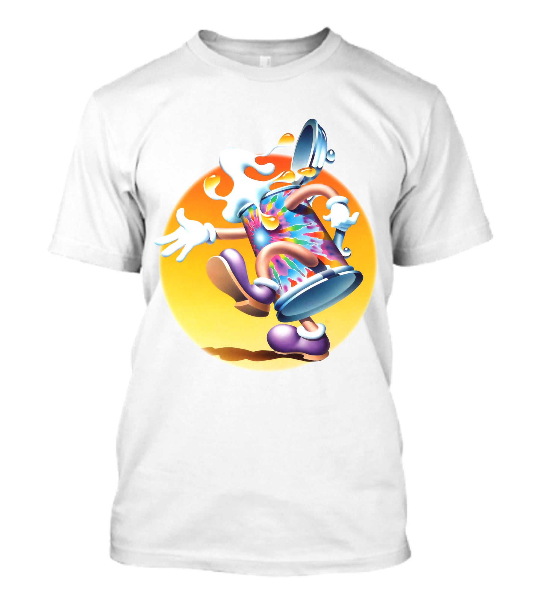 Europe '72 Series 5 Pin 3 Kongresssaal Munich West Germany 5-18-1972 Tie-Dye Dancing Can Character With Melting Top T-Shirt