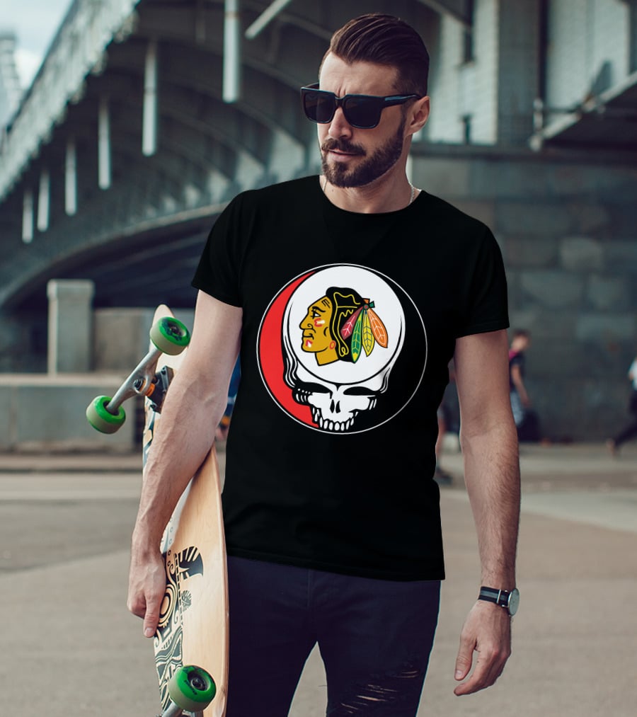 Chicago Blackhawks Grateful Dead Skull T-Shirt