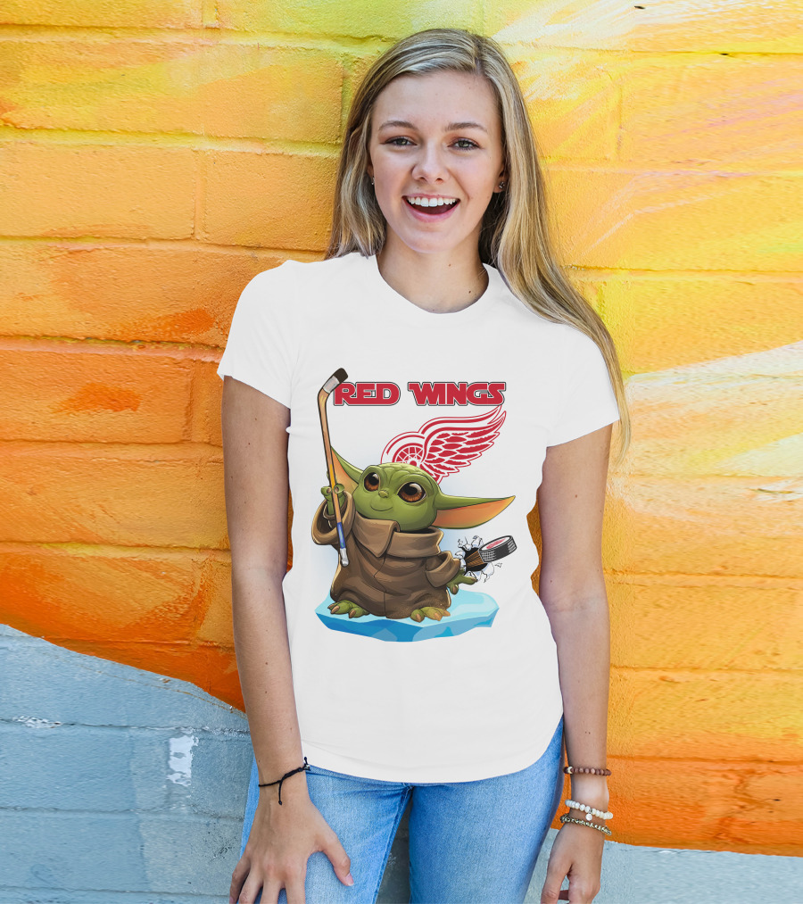 Baby Yoda Hockey Detroit Red Wings T-Shirt