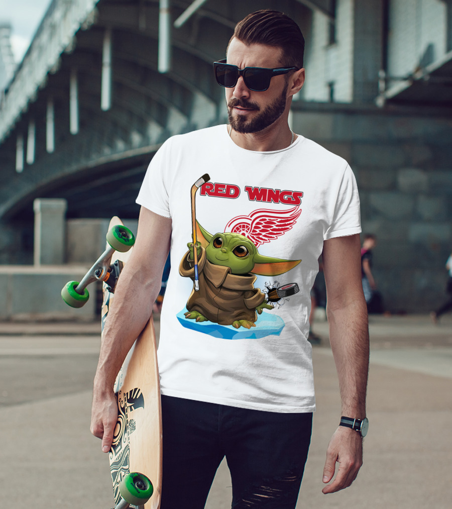 Baby Yoda Hockey Detroit Red Wings T-Shirt