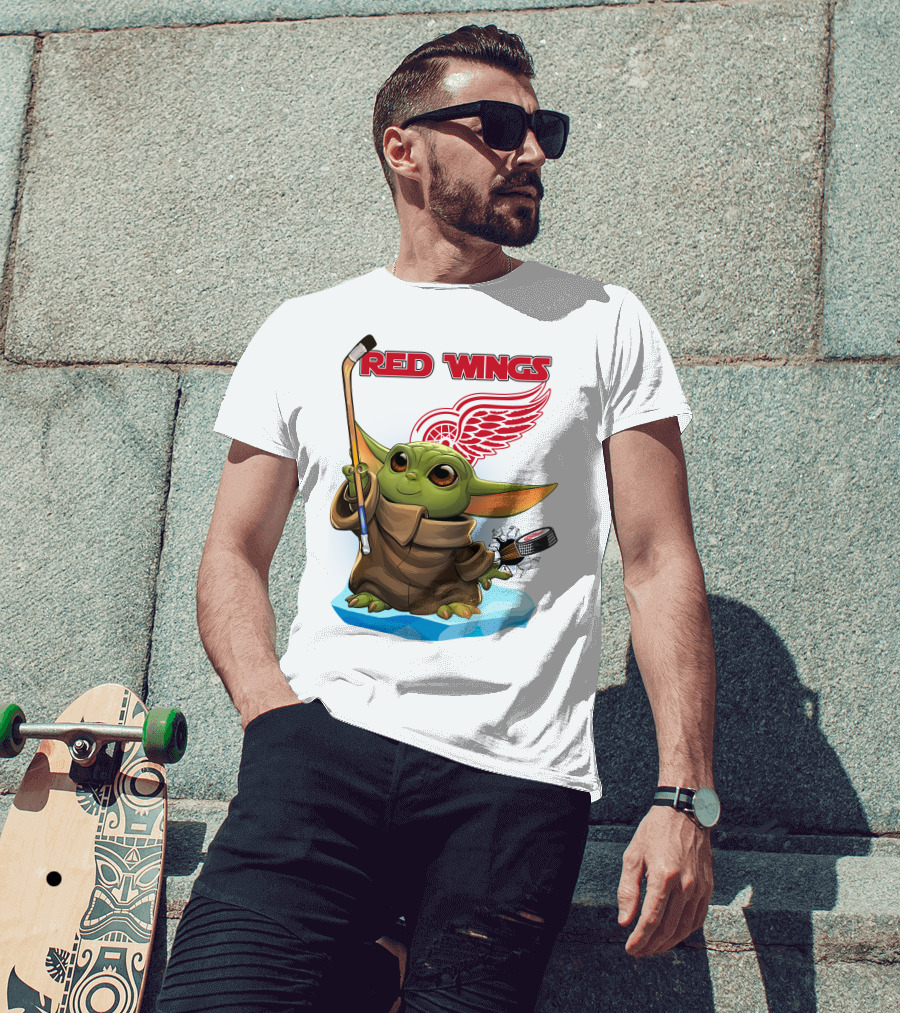 Baby Yoda Hockey Detroit Red Wings T-Shirt