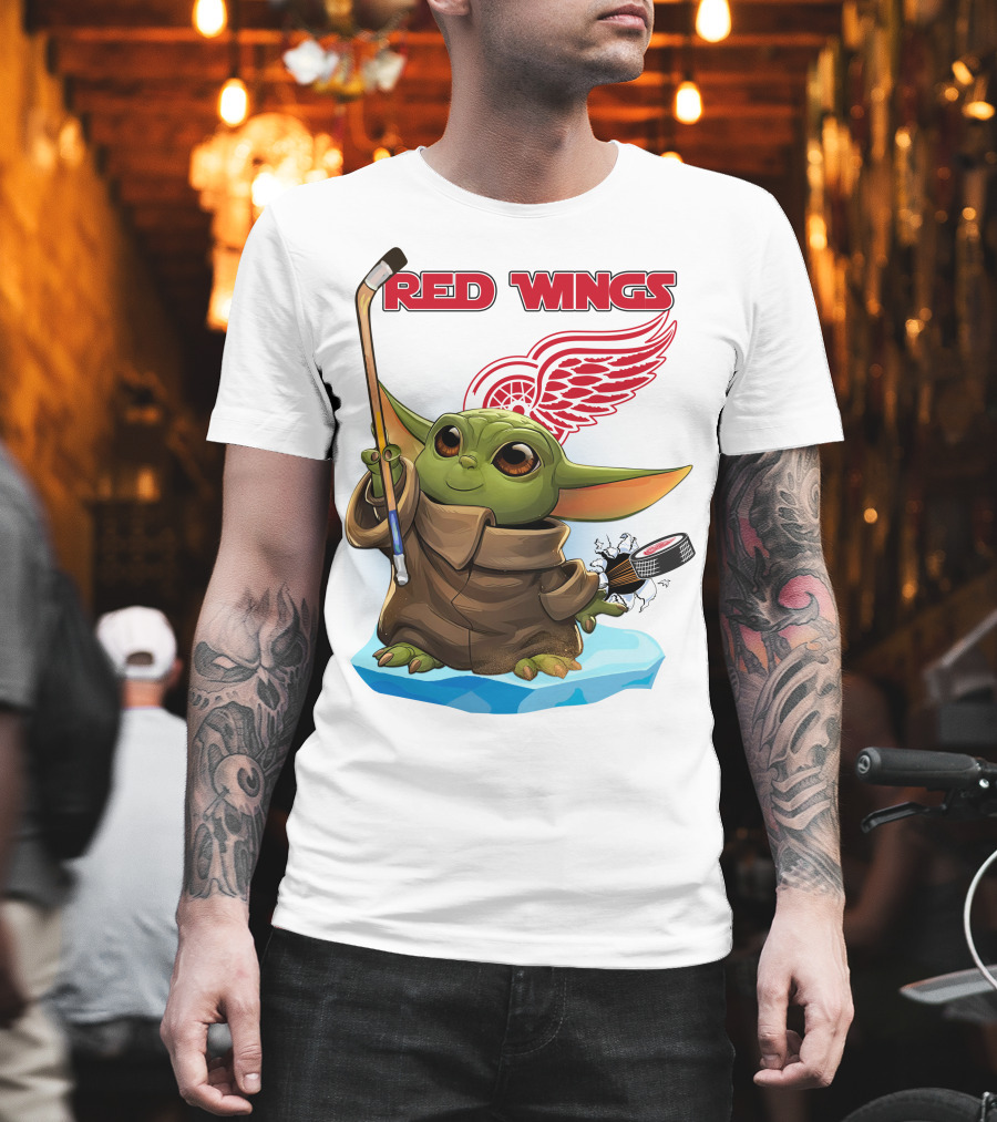Baby Yoda Hockey Detroit Red Wings T-Shirt