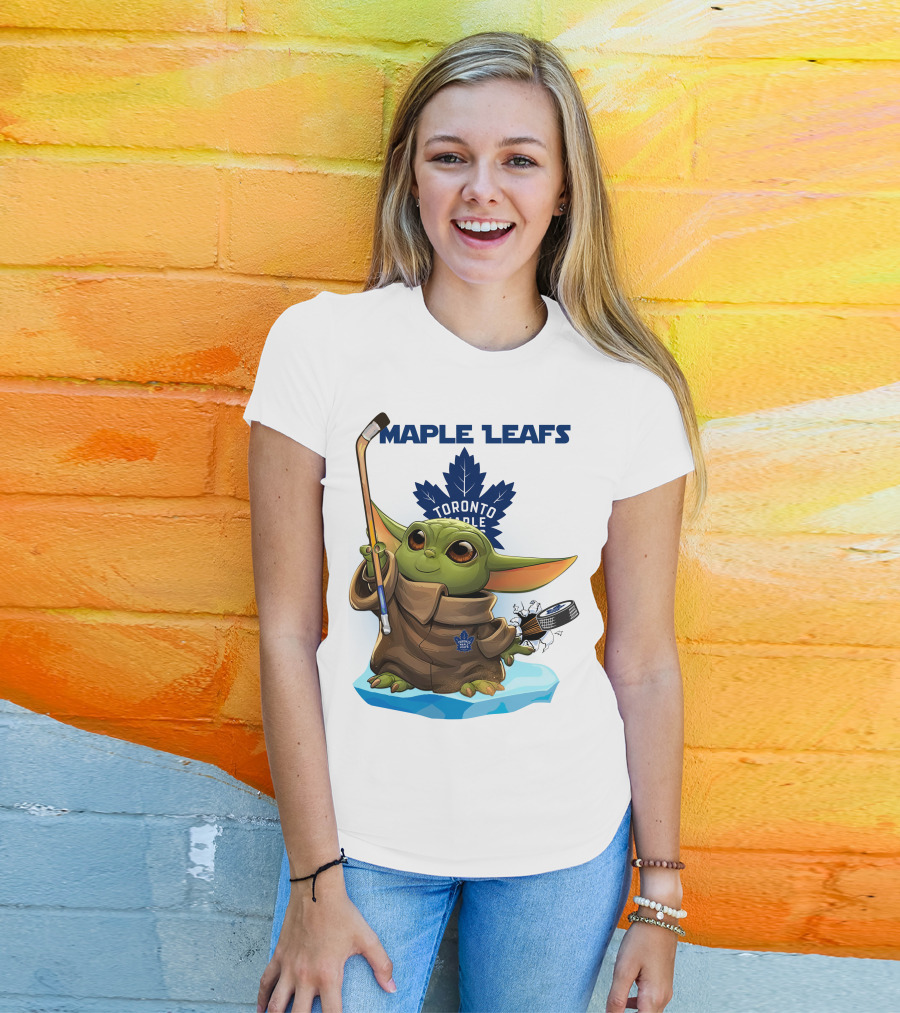 Baby Yoda Toronto Maple Leafs Hockey Fan T-Shirt