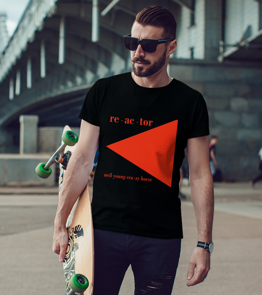Reactor Neil Young Crazy Horse Red Triangle On Black T-Shirt