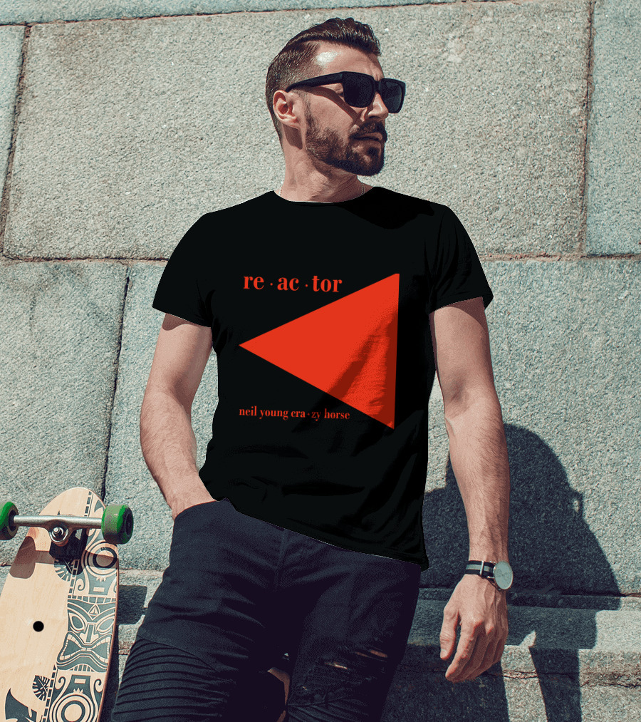 Reactor Neil Young Crazy Horse Red Triangle On Black T-Shirt