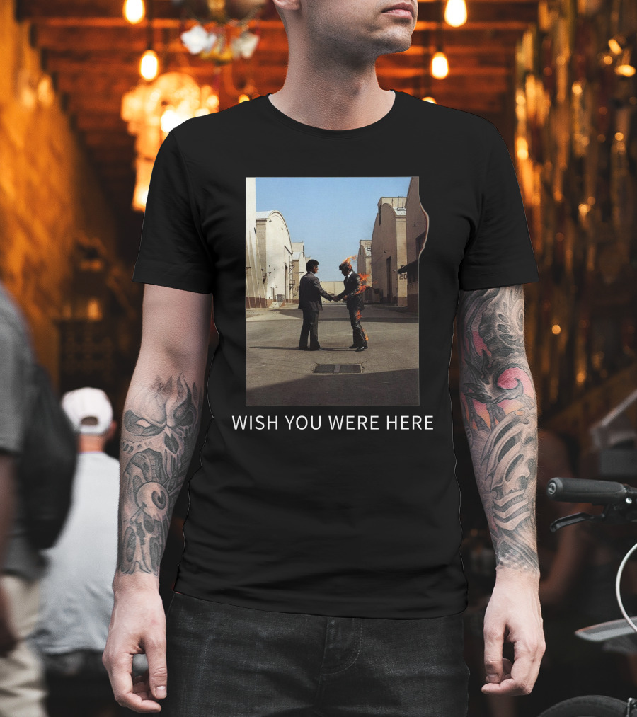 Wish You Were Here Album Cover Iconic Handshake Flame Scene T-Shirt