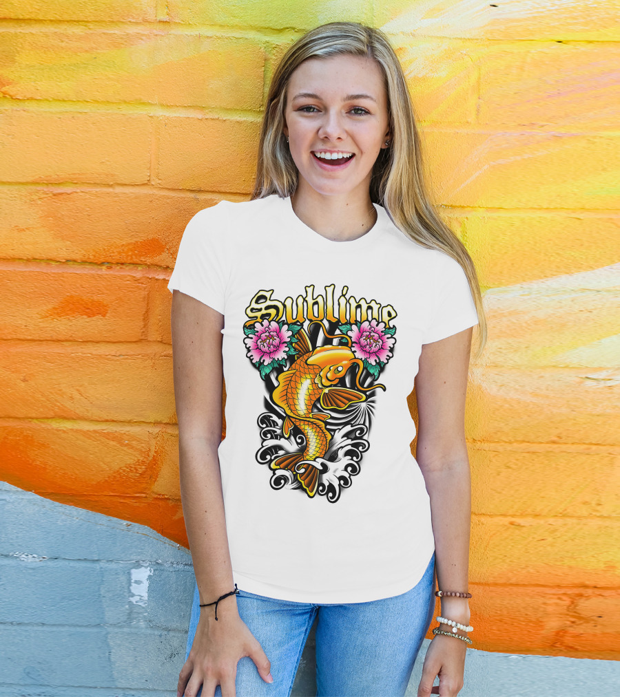 Sublime Koi Fish With Floral Waves T-Shirt