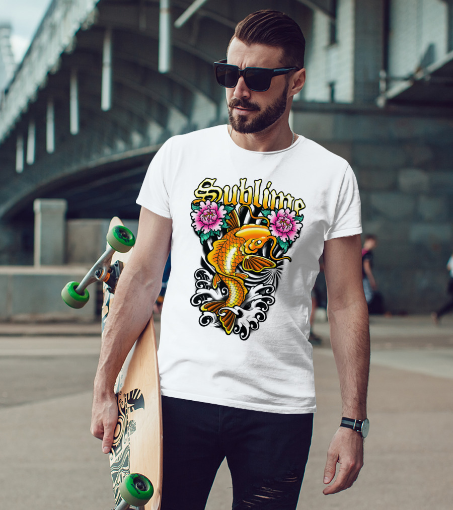 Sublime Koi Fish With Floral Waves T-Shirt