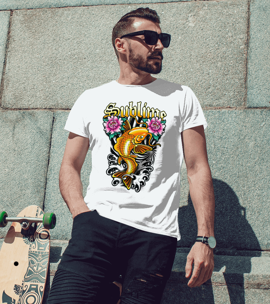 Sublime Koi Fish With Floral Waves T-Shirt