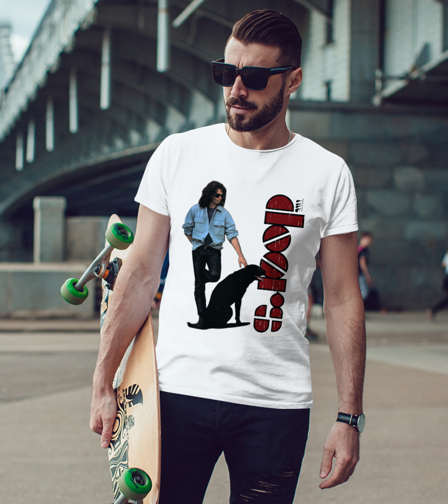 Jim Morrison Style With Dog And Retro Script T-Shirt