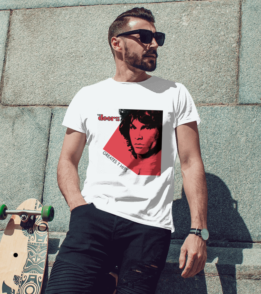 The Doors Greatest Hits Jim Morrison Red And Black T-Shirt