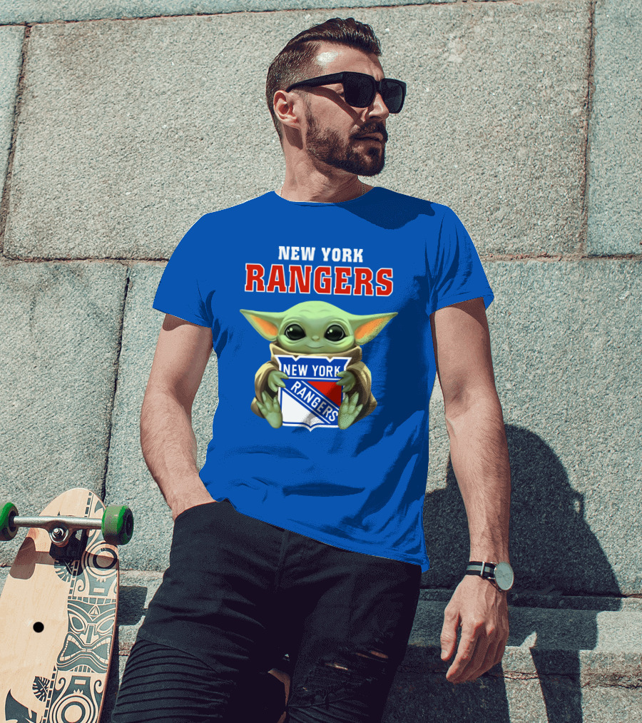 New York Rangers Baby Yoda Holding Team T-Shirt