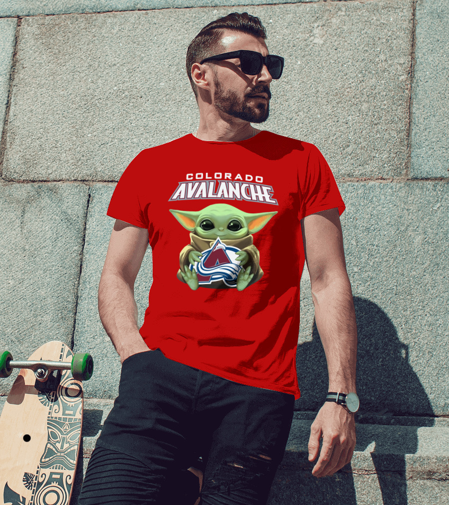 Colorado Avalanche Baby Yoda Holding T-Shirt