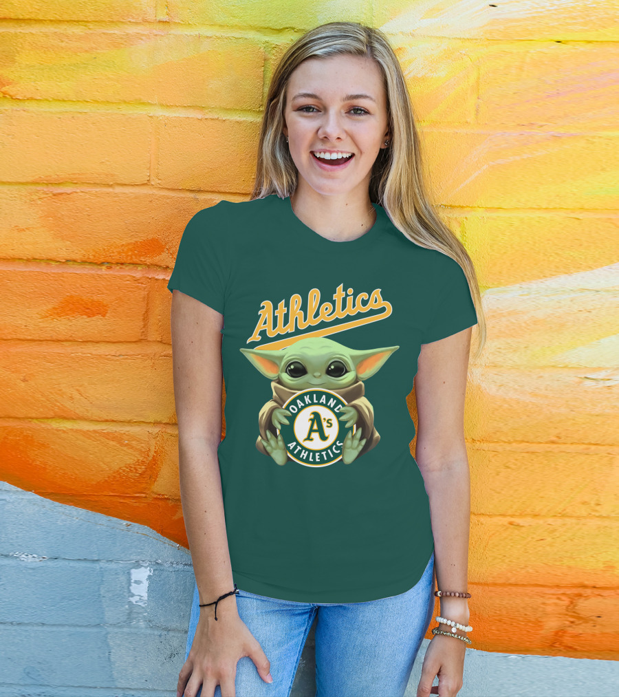 Oakland Athletics Baby Yoda Holding T-Shirt
