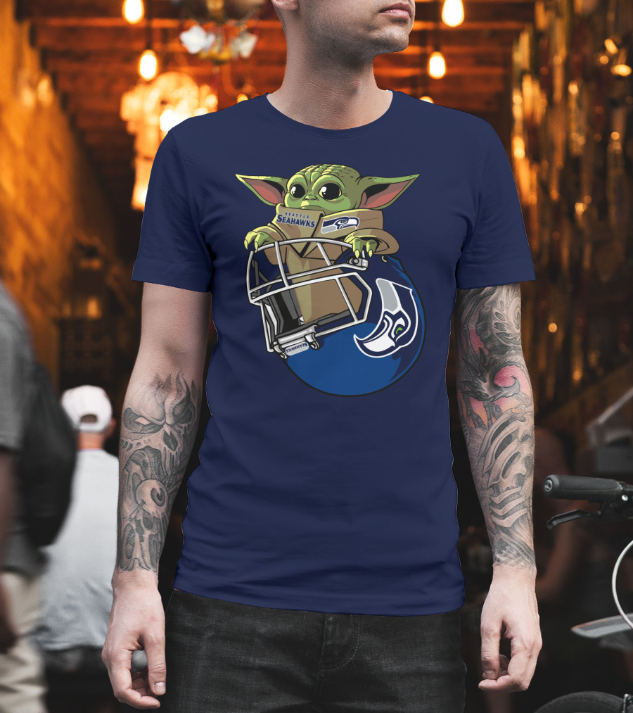 Seattle Seahawks Baby Yoda Helmet Fan T-Shirt