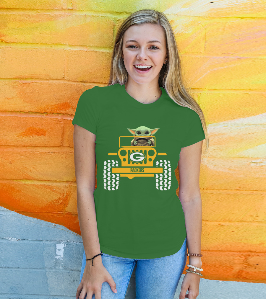 Baby Yoda Driving Green Bay Packers Jeep T-Shirt