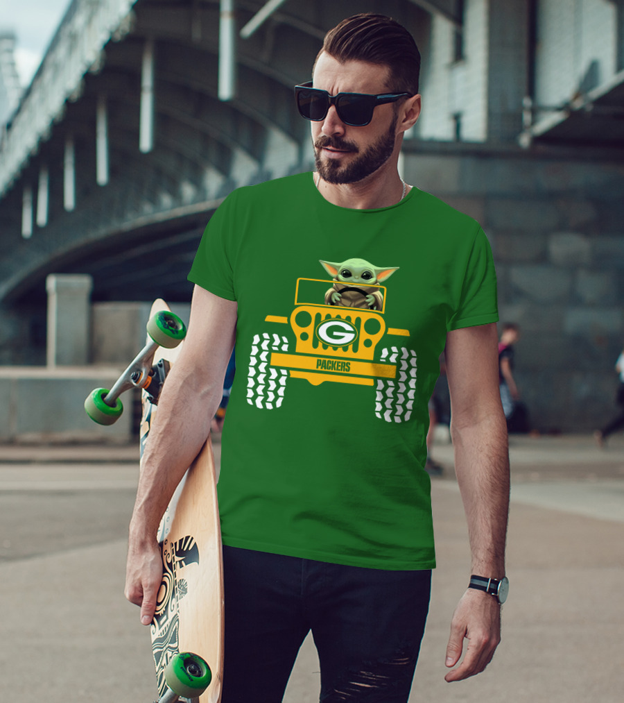 Baby Yoda Driving Green Bay Packers Jeep T-Shirt