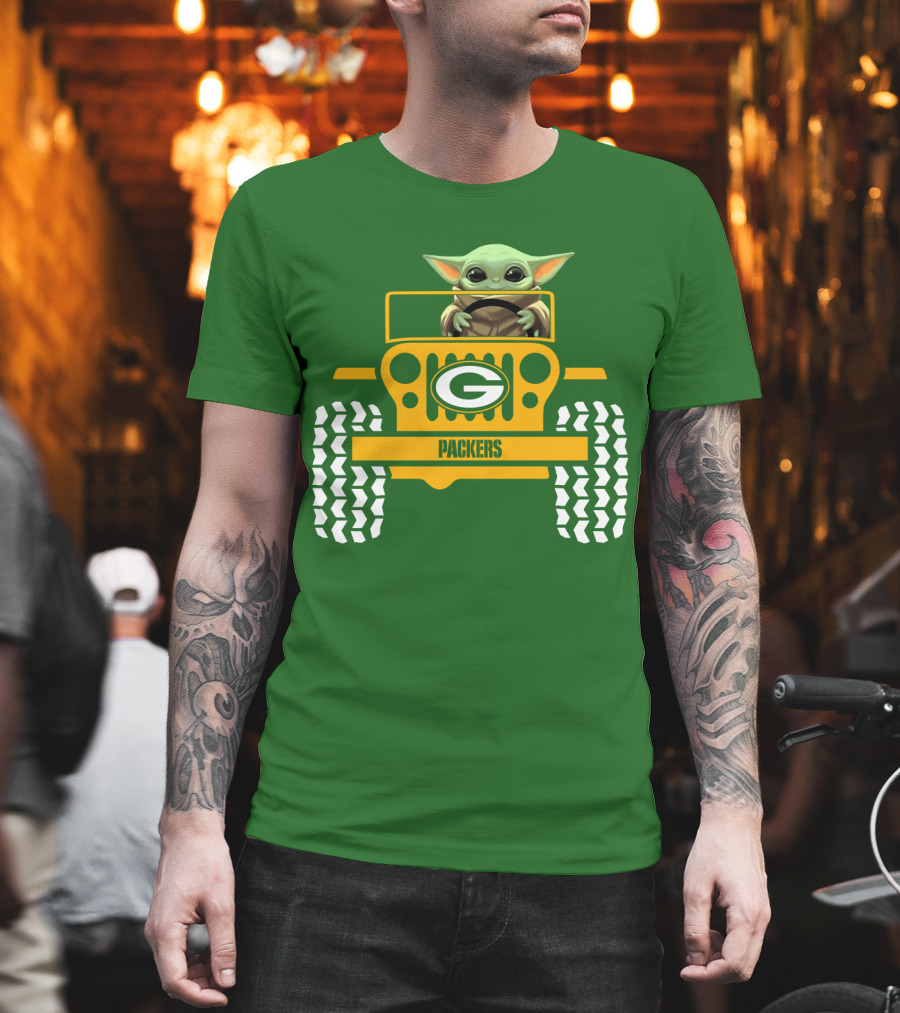 Baby Yoda Driving Green Bay Packers Jeep T-Shirt