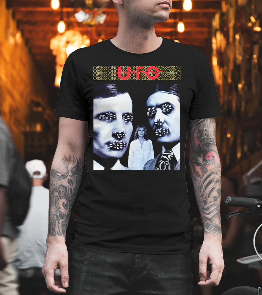 UFO Obsession Faces With Metallic Beads T-Shirt
