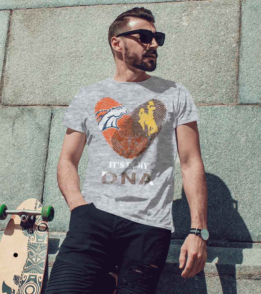 Denver Broncos And Wyoming Cowboys It's In My DNA Fingerprint Heart T-Shirt