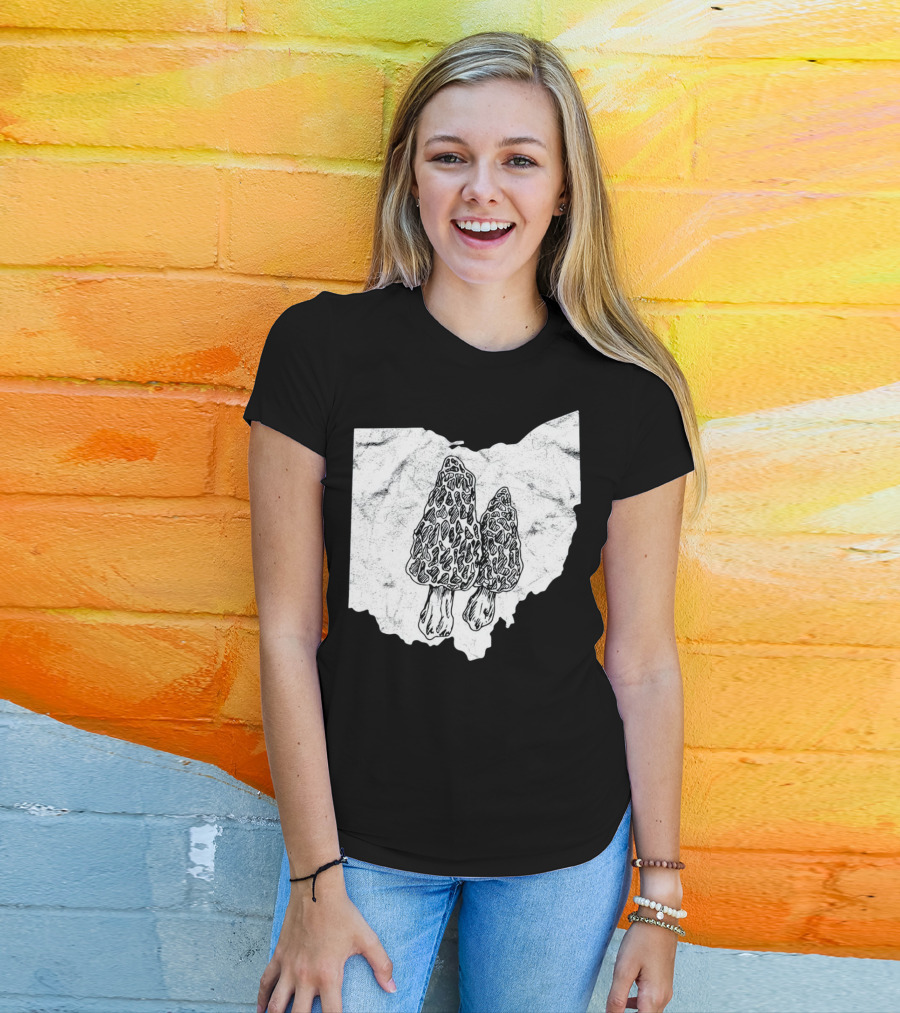 Ohio Morel Mushroom Hunting Map With Illustrated Morels T-Shirt